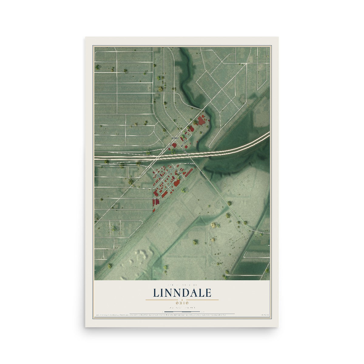 Map of Linndale, Ohio, 12 x 18 inch unframed archival matte print