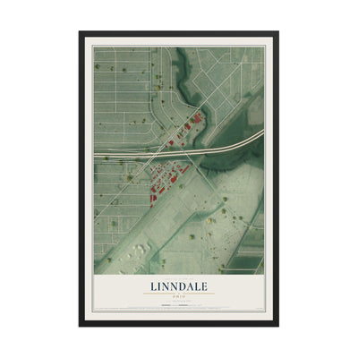 Map of Linndale, Ohio, 12 x 18 inch print in a black wood frame