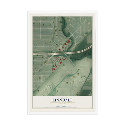Map of Linndale, Ohio, 12 x 18 inch print in a white wood frame