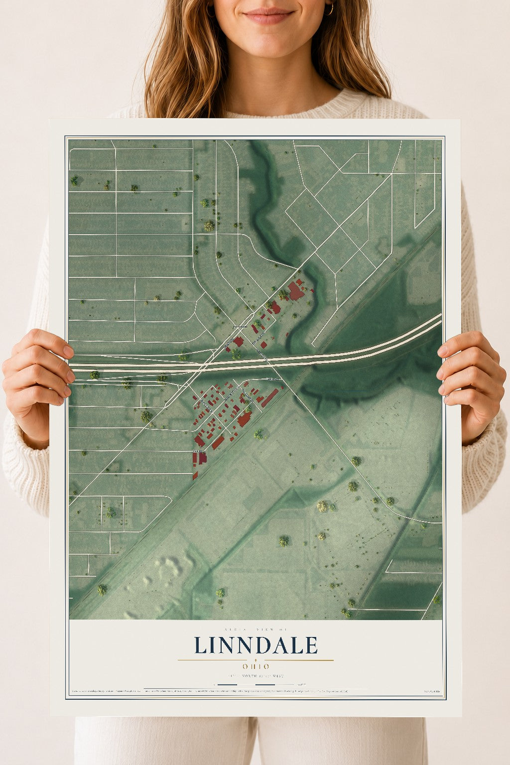 Map of Linndale, Ohio, 18 x 24 inch unframed archival matte print