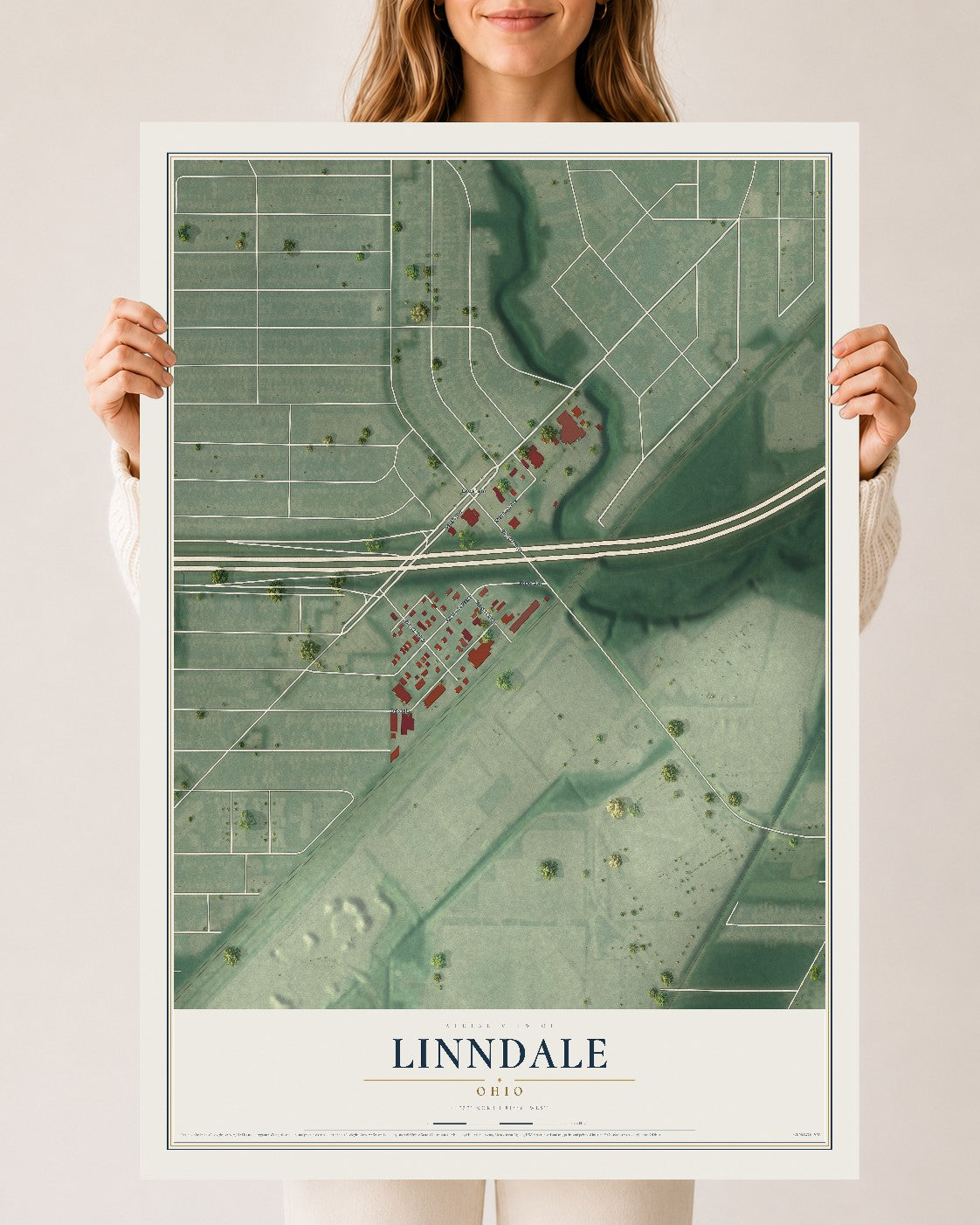 Map of Linndale, Ohio, 24 x 36 inch unframed archival matte print