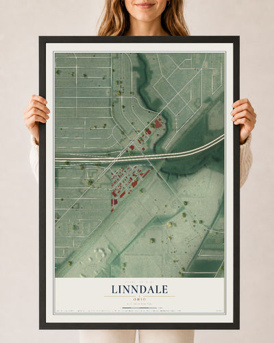 Map of Linndale, Ohio, 24 x 36 inch print in a black wood frame
