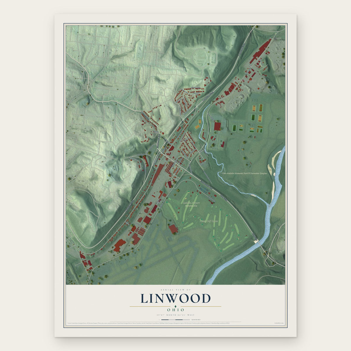 Linwood, Ohio map print, the full design
