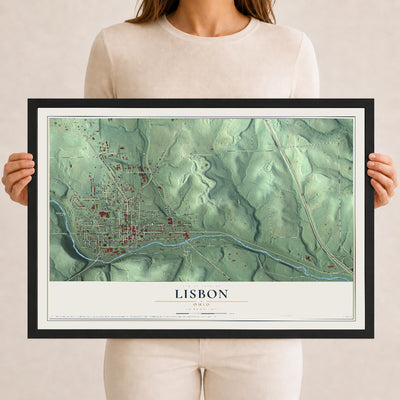 Map of Lisbon, Ohio, 12 x 18 inch print in a black wood frame