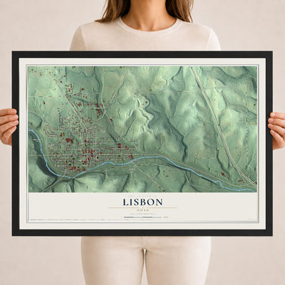 Map of Lisbon, Ohio, 18 x 24 inch print in a black wood frame