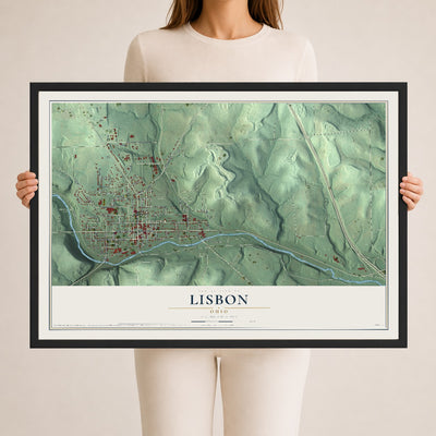 Map of Lisbon, Ohio, 24 x 36 inch print in a black wood frame