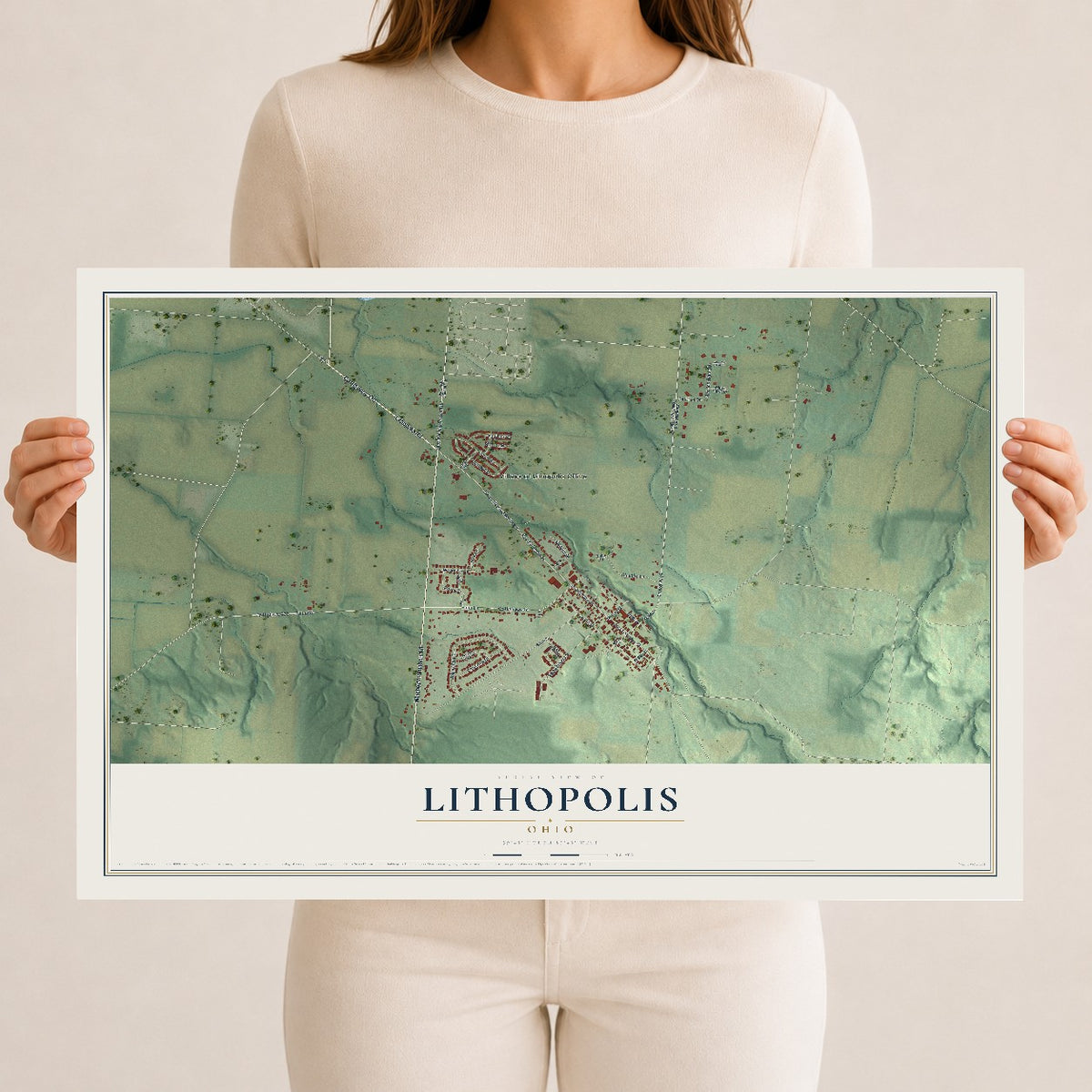 Map of Lithopolis, Ohio, 12 x 18 inch unframed archival matte print