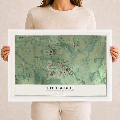 Map of Lithopolis, Ohio, 12 x 18 inch print in a white wood frame