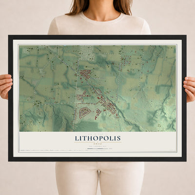 Map of Lithopolis, Ohio, 18 x 24 inch print in a black wood frame