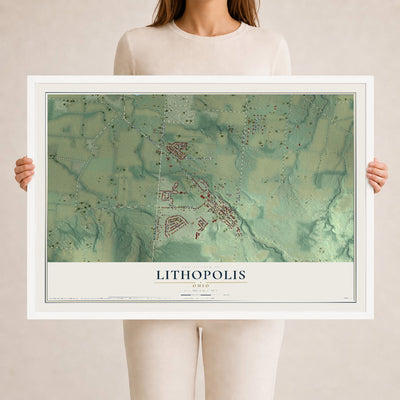Map of Lithopolis, Ohio, 24 x 36 inch print in a white wood frame
