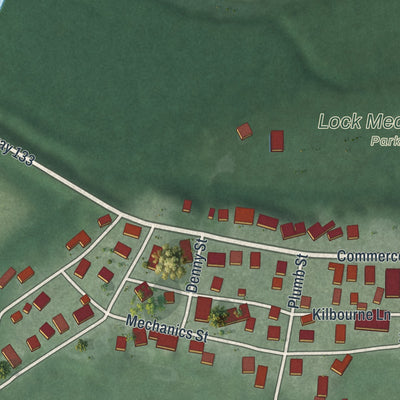 Close-up of the map of Lockbourne, Ohio print showing street and building detail