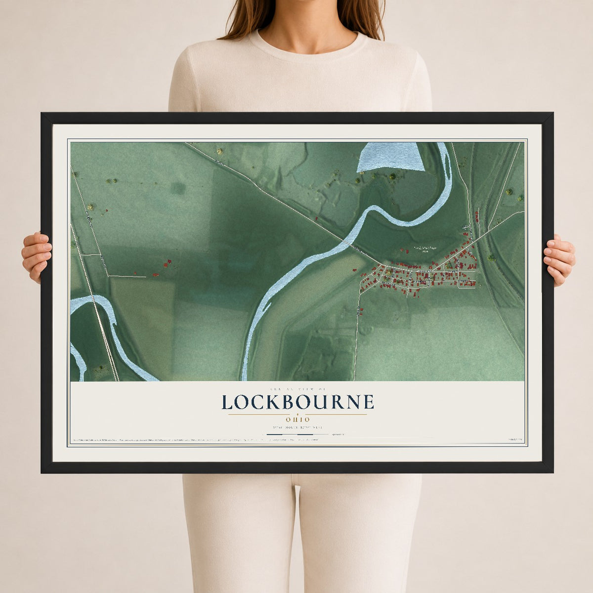 Map of Lockbourne, Ohio, 24 x 36 inch print in a black wood frame