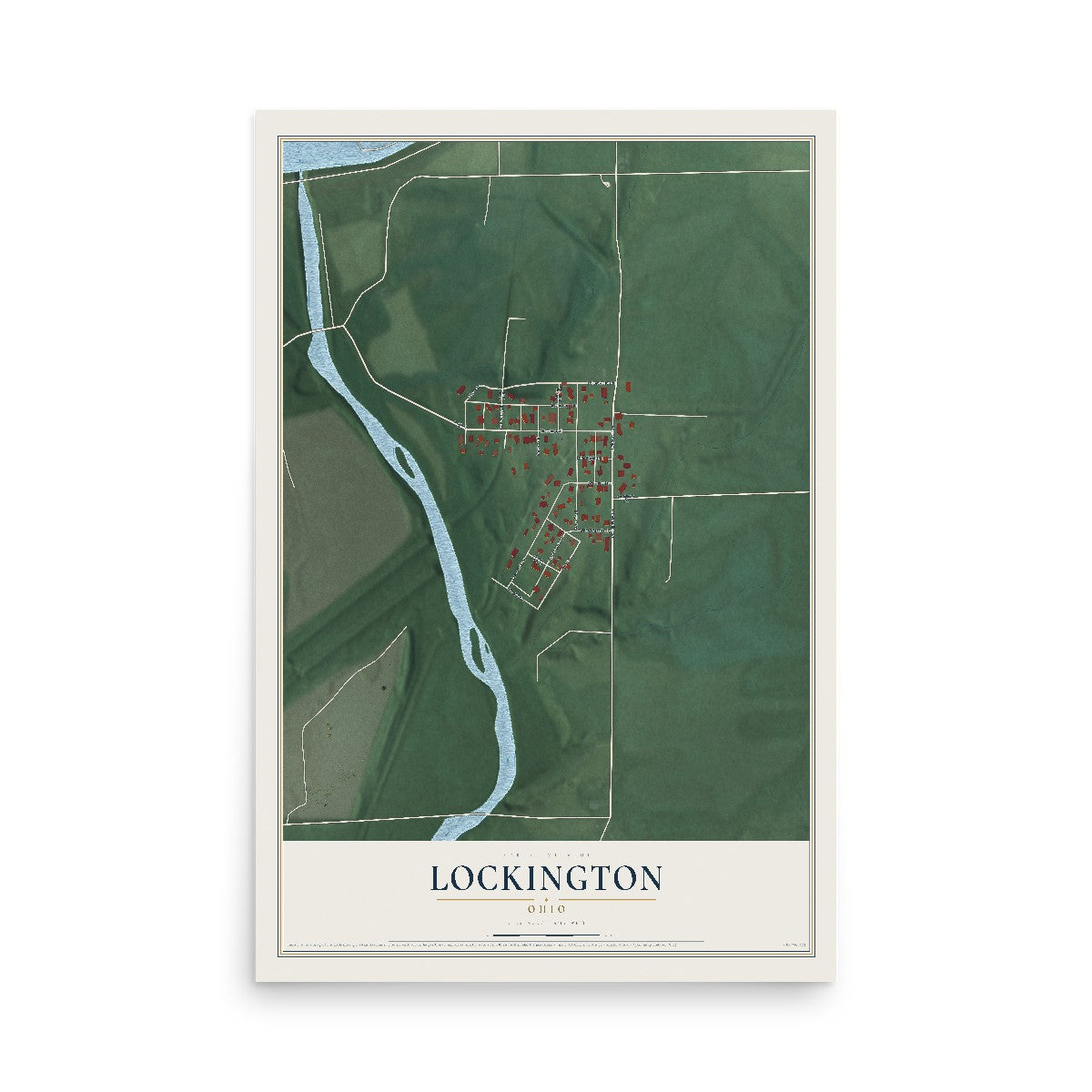 Map of Lockington, Ohio, 12 x 18 inch unframed archival matte print