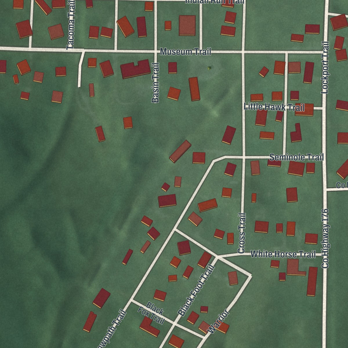 Close-up of the map of Lockington, Ohio print showing street and building detail