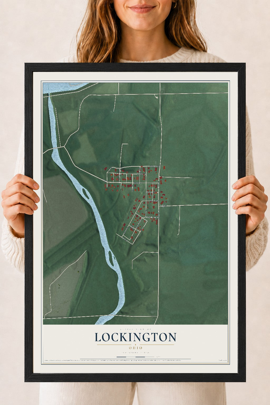 Map of Lockington, Ohio, 18 x 24 inch print in a black wood frame