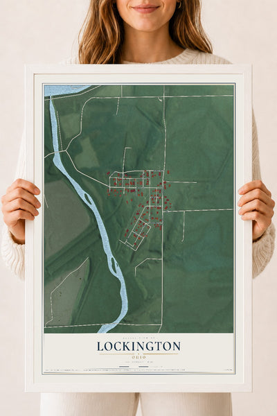 Map of Lockington, Ohio, 18 x 24 inch print in a white wood frame