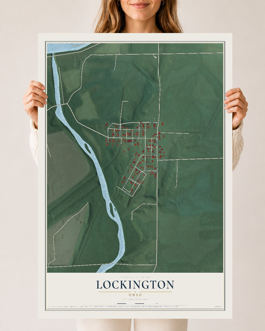 Map of Lockington, Ohio, 24 x 36 inch unframed archival matte print