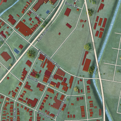 Close-up of the map of Lockland, Ohio print showing street and building detail