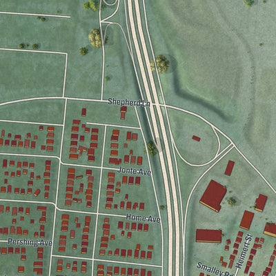 Second close-up of the map of Lockland, Ohio print showing more streets and buildings