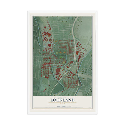 Map of Lockland, Ohio, 12 x 18 inch print in a white wood frame