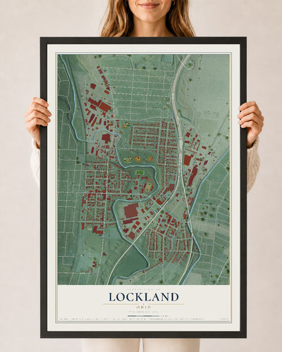 Map of Lockland, Ohio, 24 x 36 inch print in a black wood frame