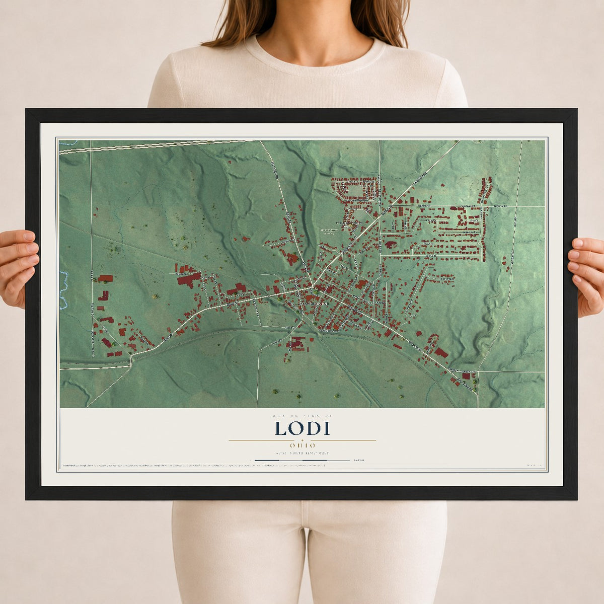 Map of Lodi, Ohio, 18 x 24 inch print in a black wood frame