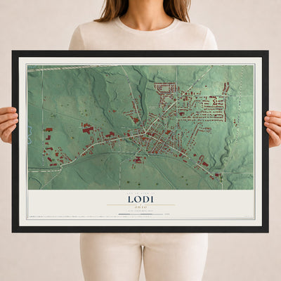 Map of Lodi, Ohio, 18 x 24 inch print in a black wood frame