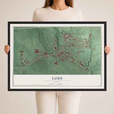 Map of Lodi, Ohio, 24 x 36 inch print in a black wood frame