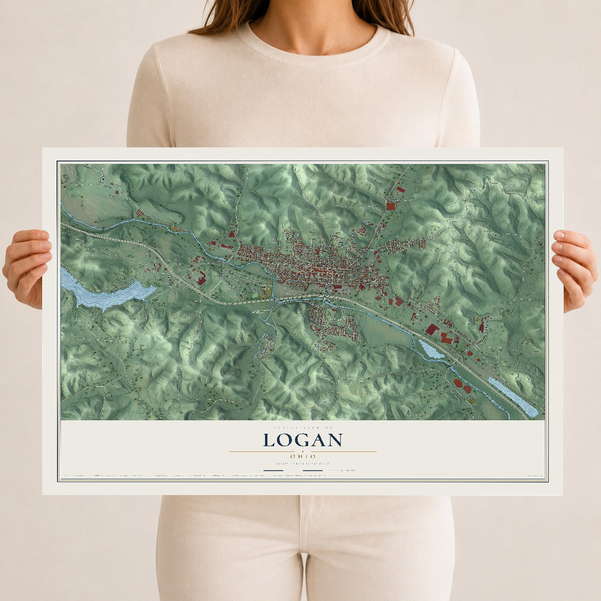 Map of Logan, Ohio, 12 x 18 inch unframed archival matte print