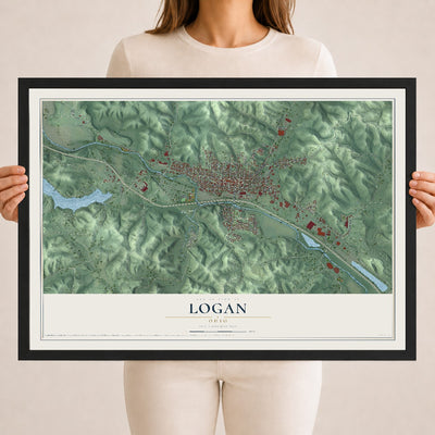 Map of Logan, Ohio, 18 x 24 inch print in a black wood frame