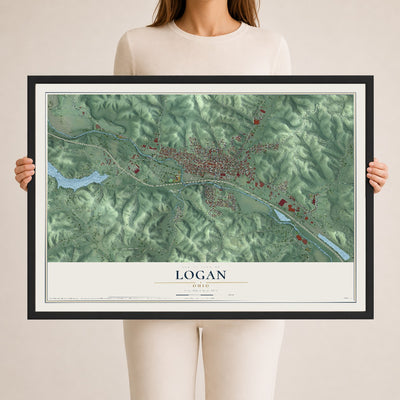 Map of Logan, Ohio, 24 x 36 inch print in a black wood frame