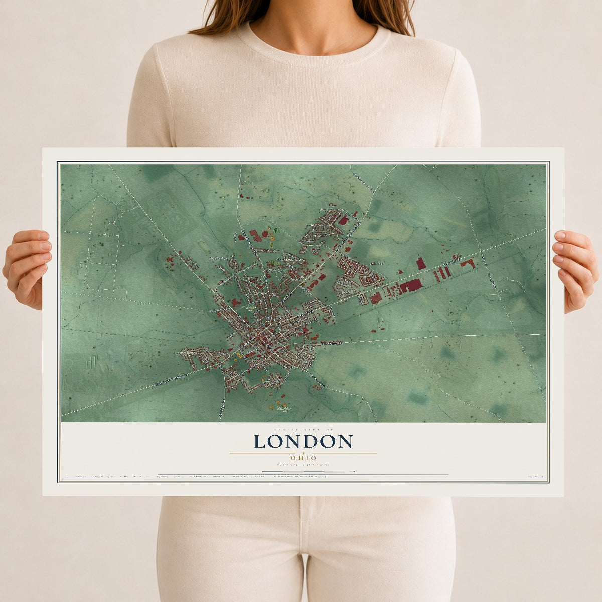 Map of London, Ohio, 12 x 18 inch unframed archival matte print