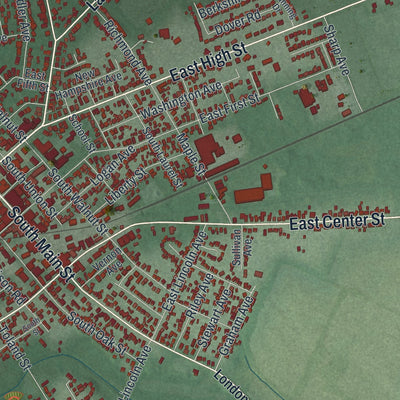 Close-up of the map of London, Ohio print showing street and building detail