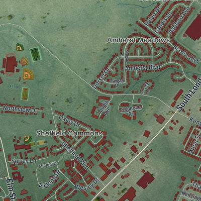 Second close-up of the map of London, Ohio print showing more streets and buildings