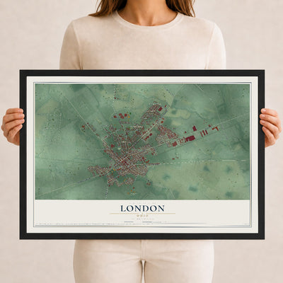 Map of London, Ohio, 12 x 18 inch print in a black wood frame
