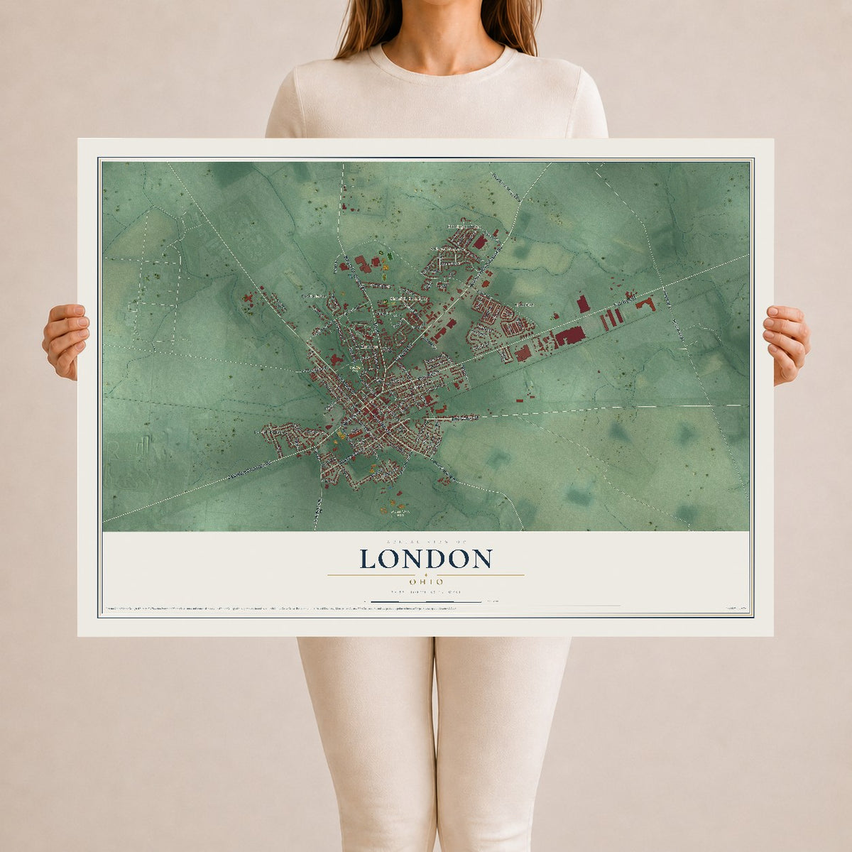 Map of London, Ohio, 24 x 36 inch unframed archival matte print