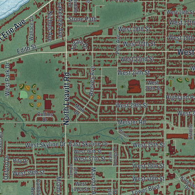 Close-up of the map of Lorain, Ohio print showing street and building detail