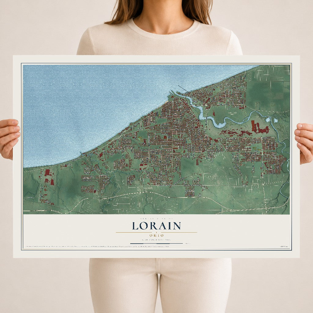 Map of Lorain, Ohio, 18 x 24 inch unframed archival matte print