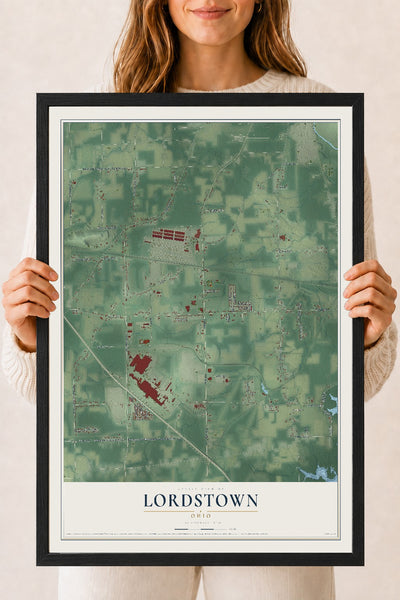 Map of Lordstown, Ohio, 18 x 24 inch print in a black wood frame