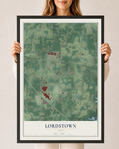 Map of Lordstown, Ohio, 24 x 36 inch print in a black wood frame