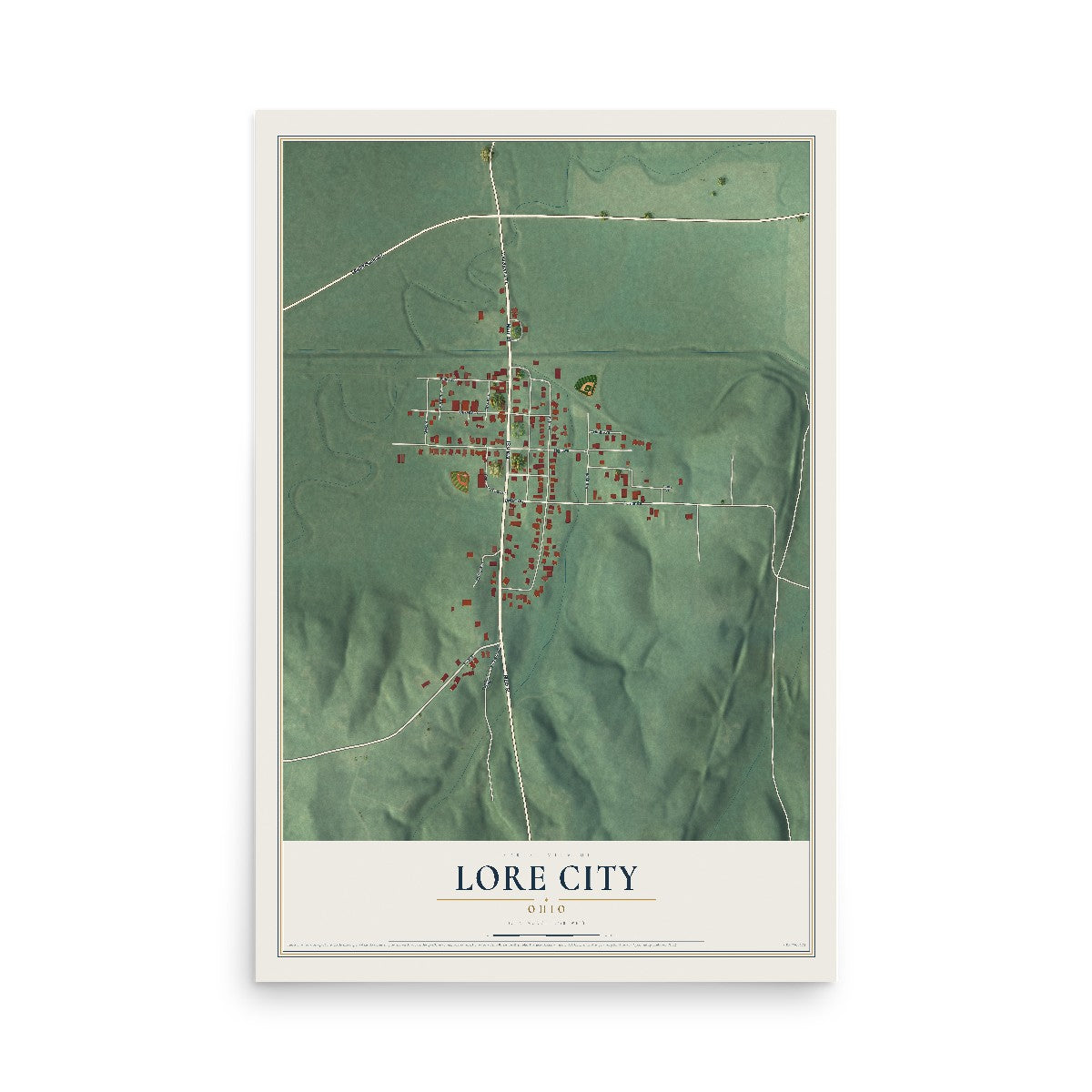 Map of Lore City, Ohio, 12 x 18 inch unframed archival matte print