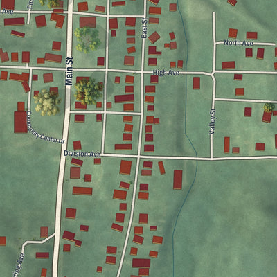 Close-up of the map of Lore City, Ohio print showing street and building detail