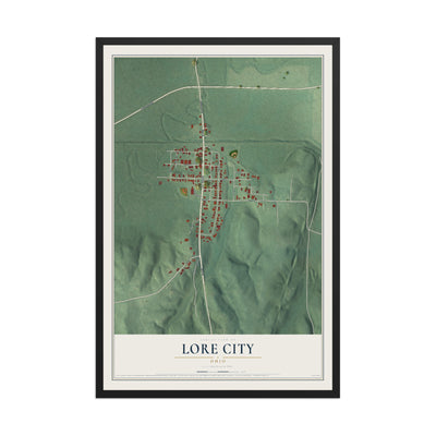 Map of Lore City, Ohio, 12 x 18 inch print in a black wood frame