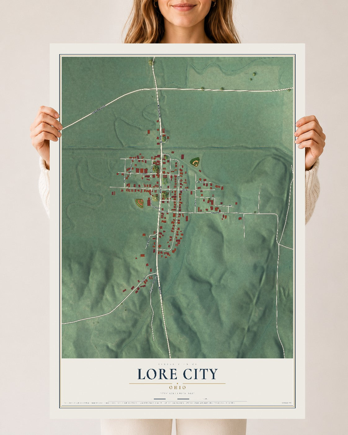 Map of Lore City, Ohio, 24 x 36 inch unframed archival matte print