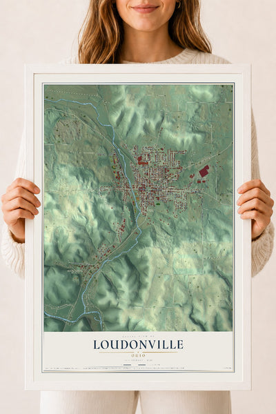 Map of Loudonville, Ohio, 18 x 24 inch print in a white wood frame
