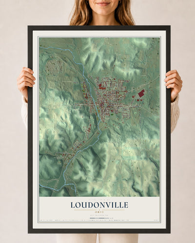 Map of Loudonville, Ohio, 24 x 36 inch print in a black wood frame