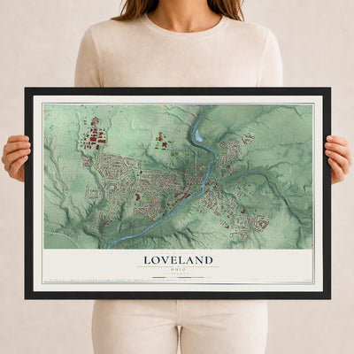 Map of Loveland, Ohio, 12 x 18 inch print in a black wood frame