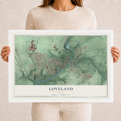 Map of Loveland, Ohio, 12 x 18 inch print in a white wood frame