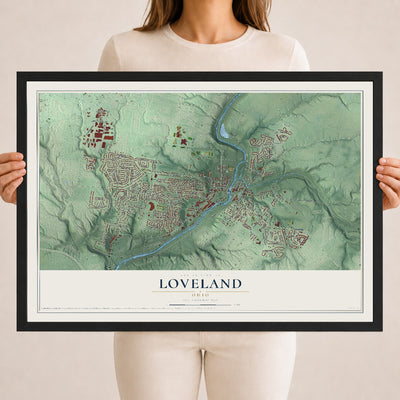 Map of Loveland, Ohio, 18 x 24 inch print in a black wood frame