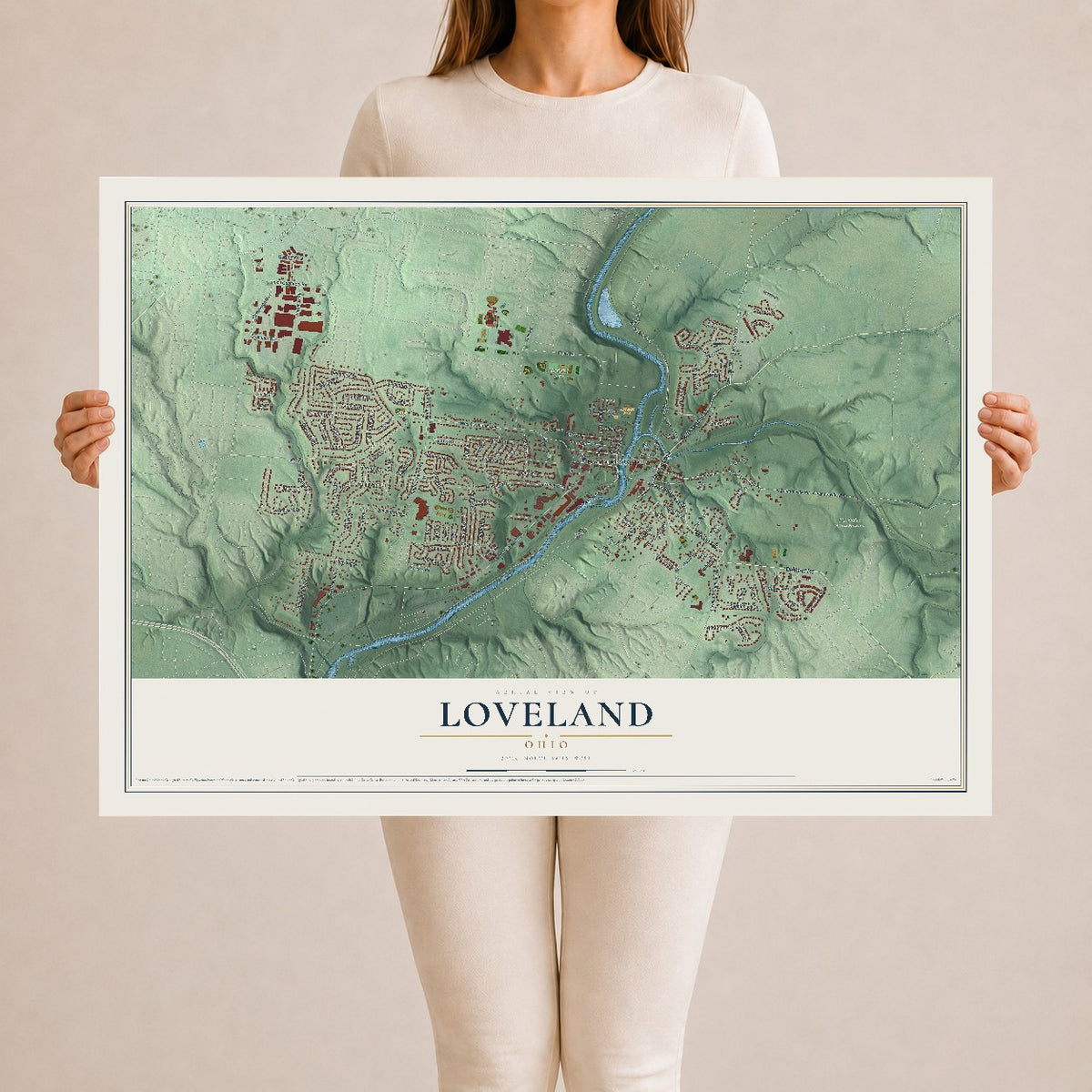 Map of Loveland, Ohio, 24 x 36 inch unframed archival matte print